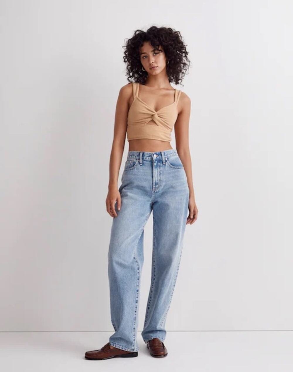Madewell Cutout Knot-Front Crop Tank Top in Dried Straw Size XS